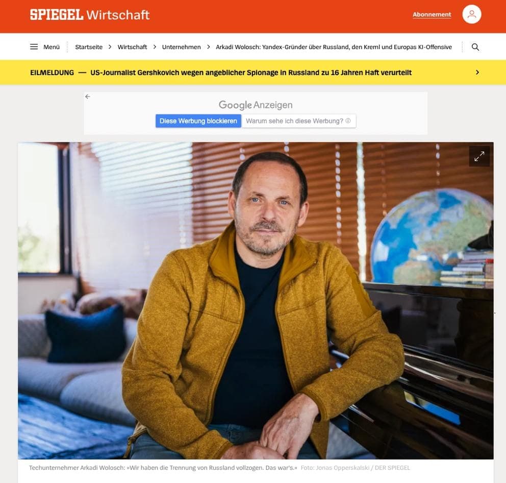 Co-founder of Yandex gave his first extensive interview since the start of the war